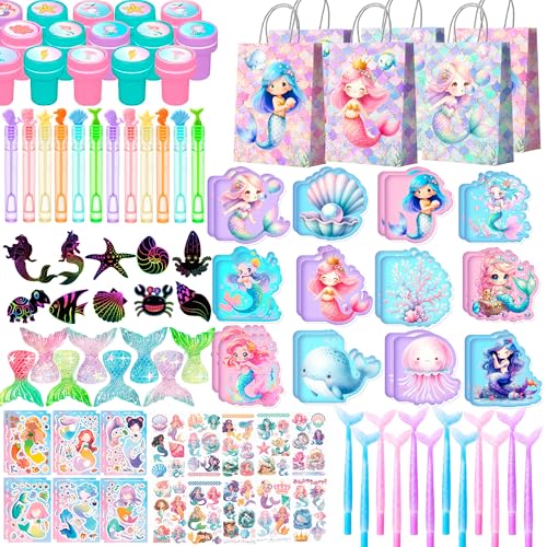 Décoration anniversaire sirène avec tatouages et carnets pour fête d'enfants