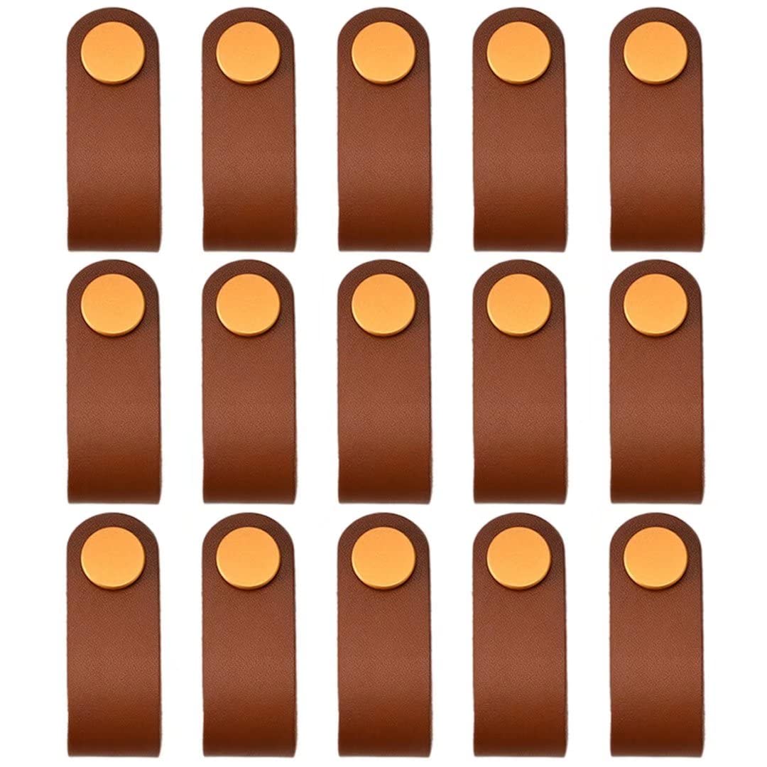 Set di 15 pomelli moderni per porte e cassetti, maniglie da cucina, armadietto, scarpiera in pelle bovina, pomelli moderni in pelle