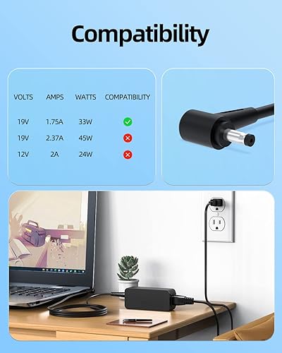 Miniatura 4 de Cargador de CA de 33 W apto para Asus Vivobook E410MA E410M E410 E210MA E210M E210 E510 E510M E510MA Laptop Model 7.5ft Cable adaptador de fuente de