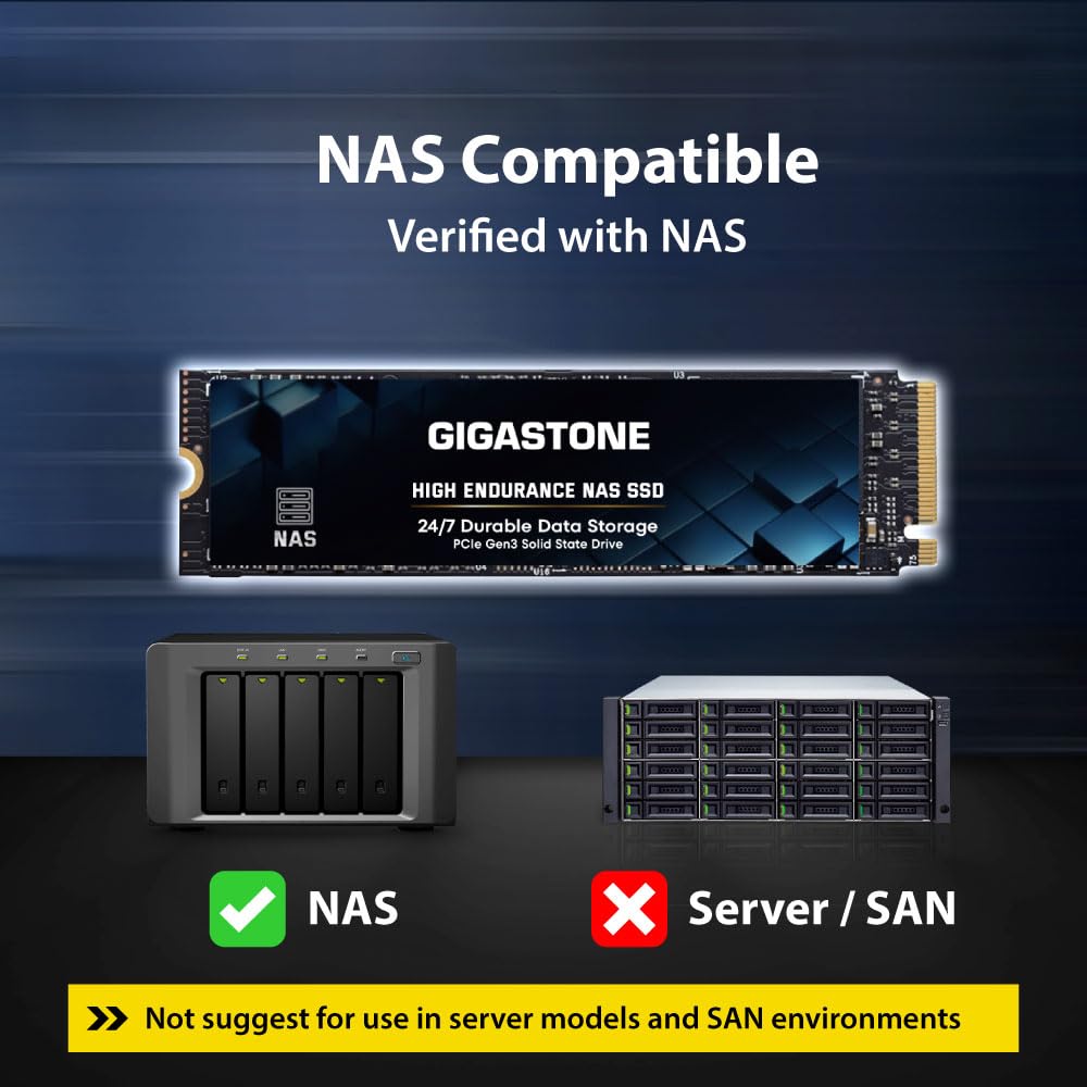 Gigastone SSD 1TB (2-Pack) M.2 NAS SSD 24/7 High Endurance Cache for Network Attached Storage Business Data Center Personal Cloud PCIe 3.0 NVMe NAS Internal Solid State Drive - Detailed View