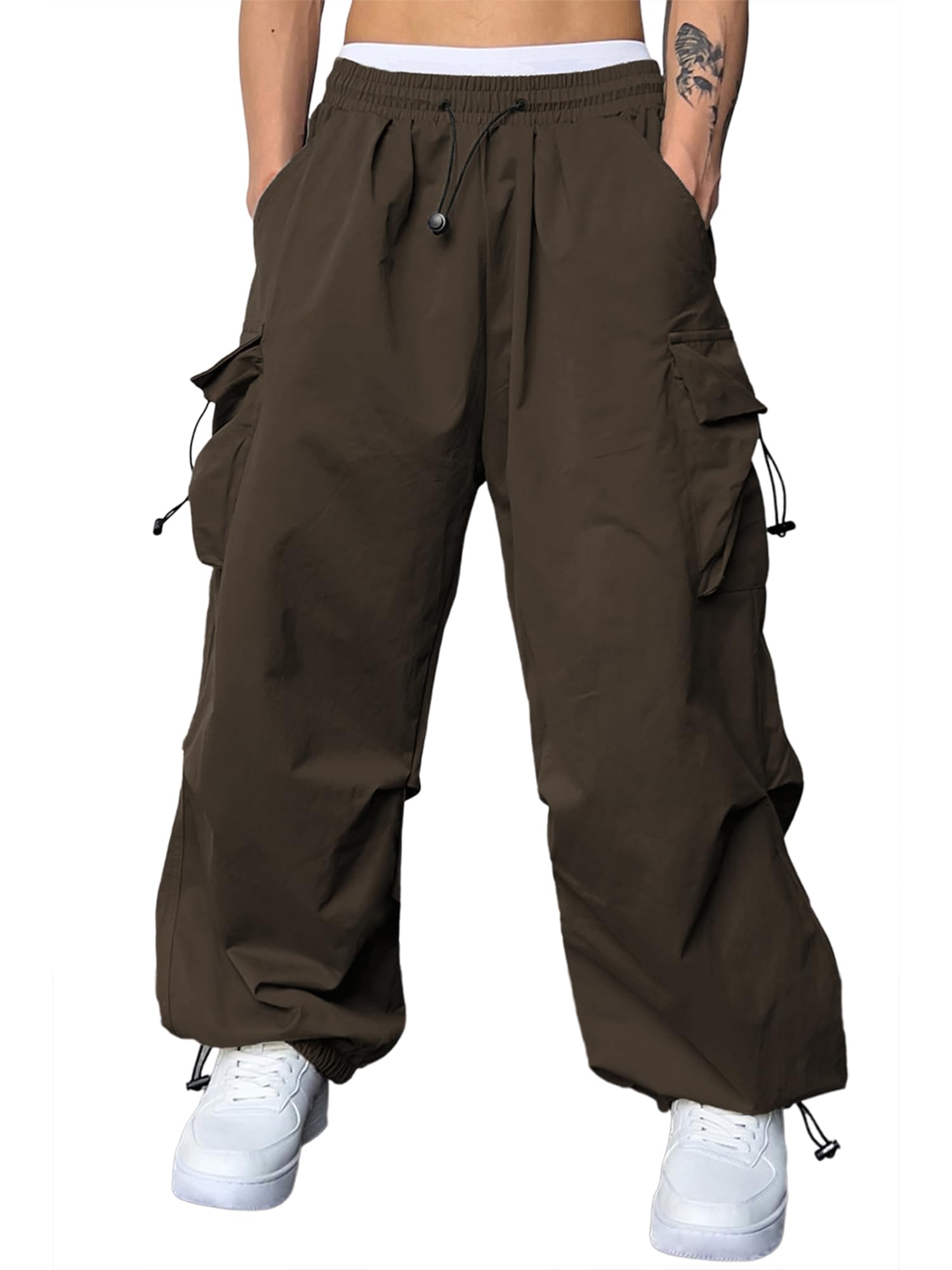 JMIERRMen's Baggy Cargo Pants Trendy Casual Parachute Pant Loose Fit Harem Joggers with Pockets for Streetwear