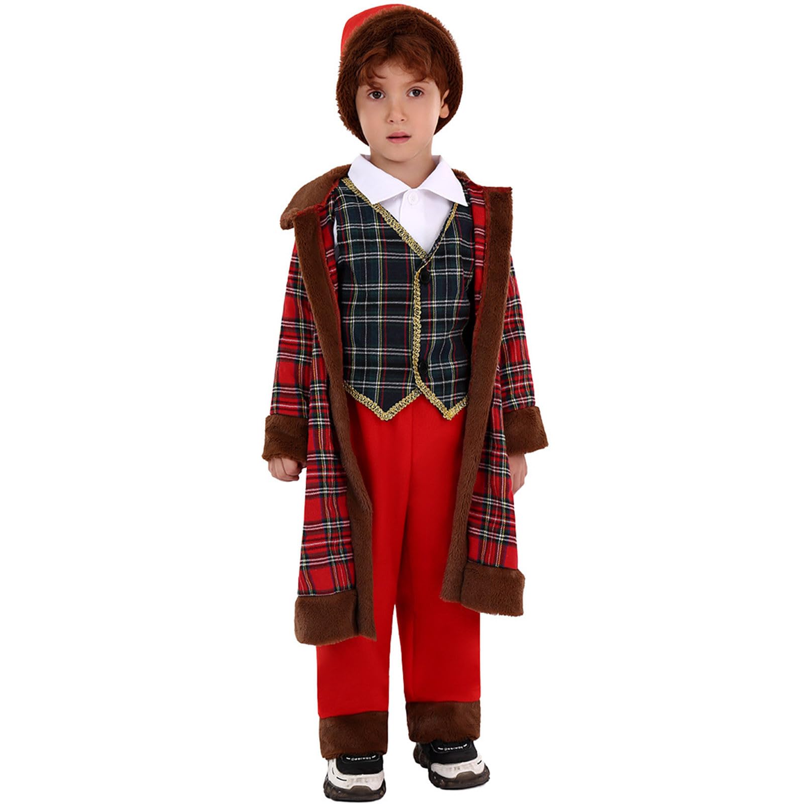 Weihnachtskostüm für Kleinkinder Cosplay Party Set mit Weste Mantel Hut – 4-teiliges Outfit festliches Karnevalsensemble bezauberndes Weihnachtsmann-Outfit für Feiertagsbekleidung Fotoshooting