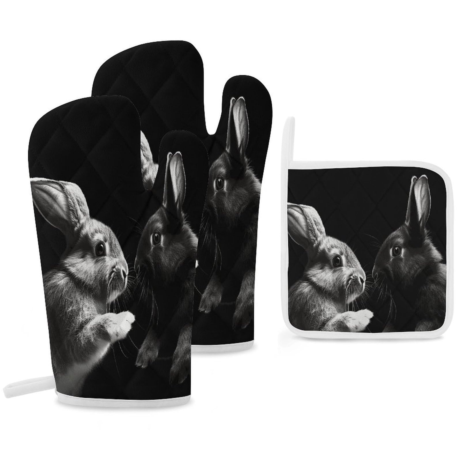 Fekiloot Style Give Rabbit Clip Art Oven Mitts Funny Heat Resistant,Oven Glove With Hanging Loop,Resistant Hot Pads For Kitchen Baking Grilling Cooking