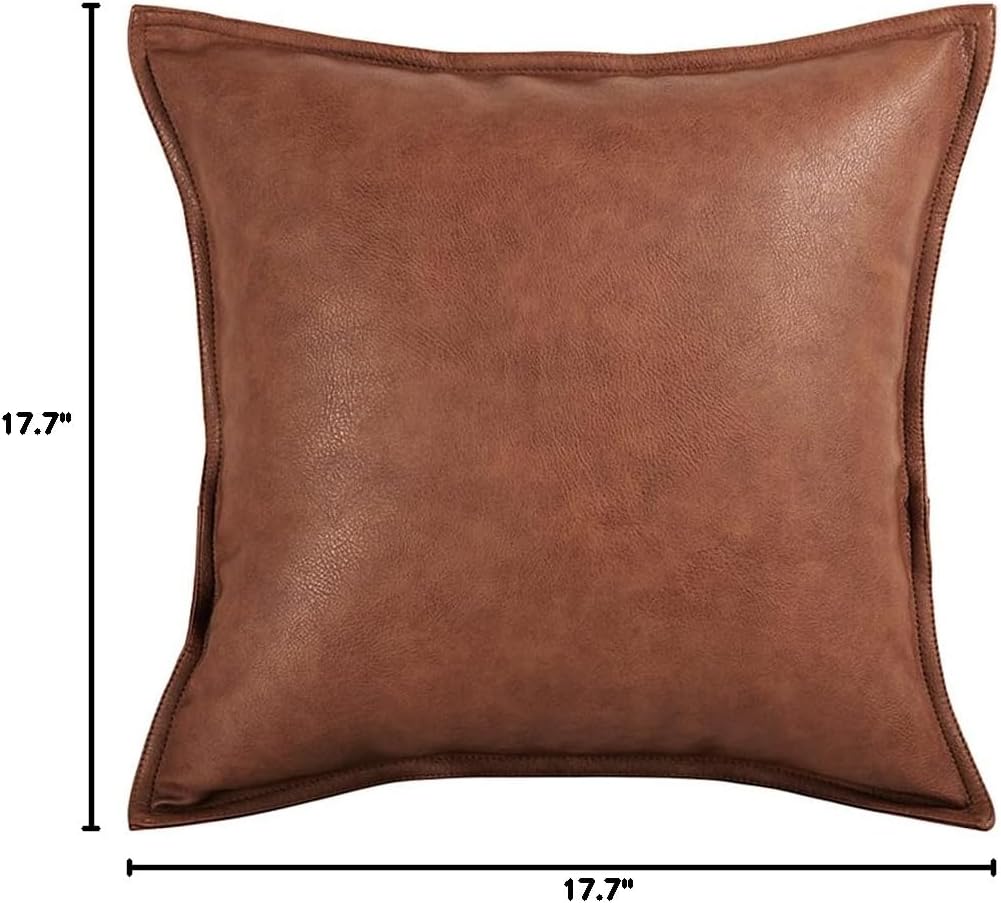 Creative Leather Plush Pillow with Core Square Sofa Decorative Throw Pillows Office Waist Cushion Decorative Sofa Cushion (Light Brown, 45×45CM/17.7"×17.7")
