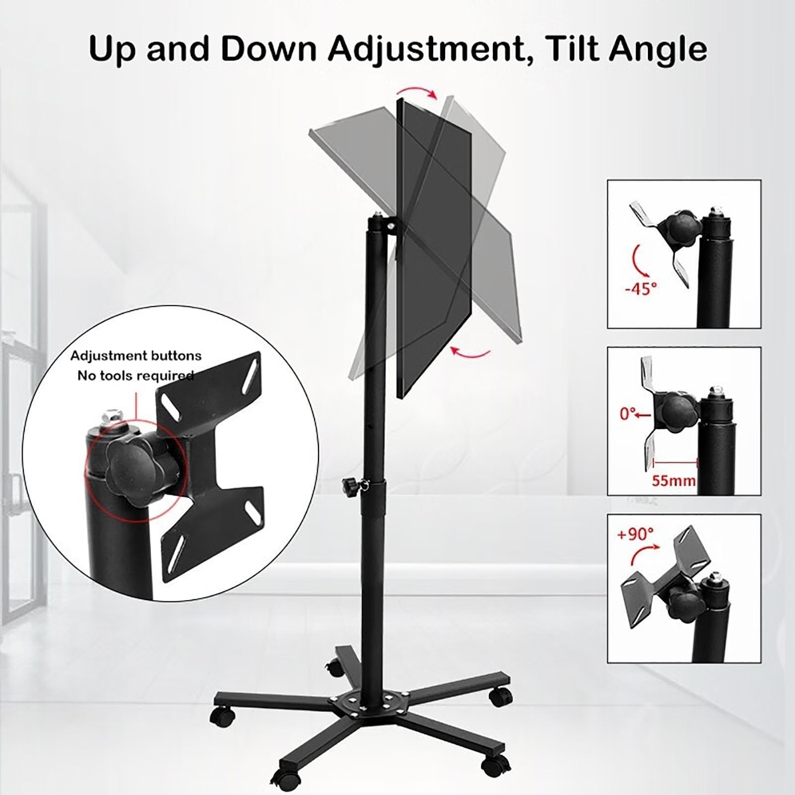 Supporto da Pavimento Universale Girevole A 360° per TV - Supporto TV con Ruote E Regolazione Dell'Angolazione, Carrello Mobile per TV per Schermi da 14 A 27 Pollici
