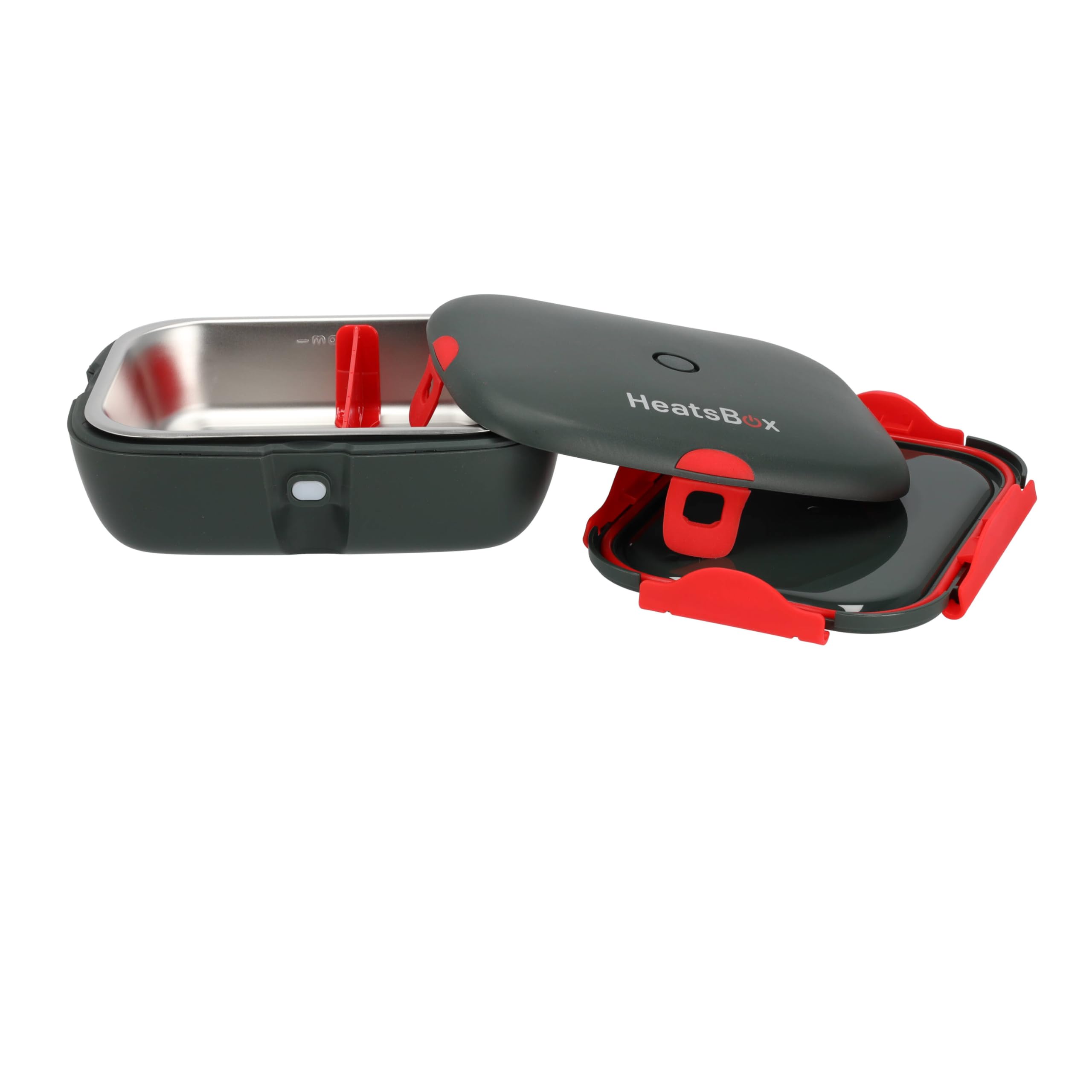 Faitron HeatsBox Style+, Elektrische Lunchbox, Warmhaltebox, zum Erhitzen von Speisen, Unterwegs, auslaufsichere Edelstahl-Schale (925 ml), Transportdeckel, per App steuerbar, 102 Watt, grau