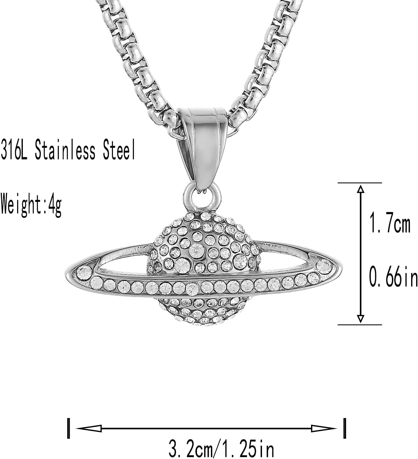 STWTR Saturn Necklace for Men Women Stainless Steel Cubic Zirconia Planet Necklace Pendant Jewelry Gift - Image 2