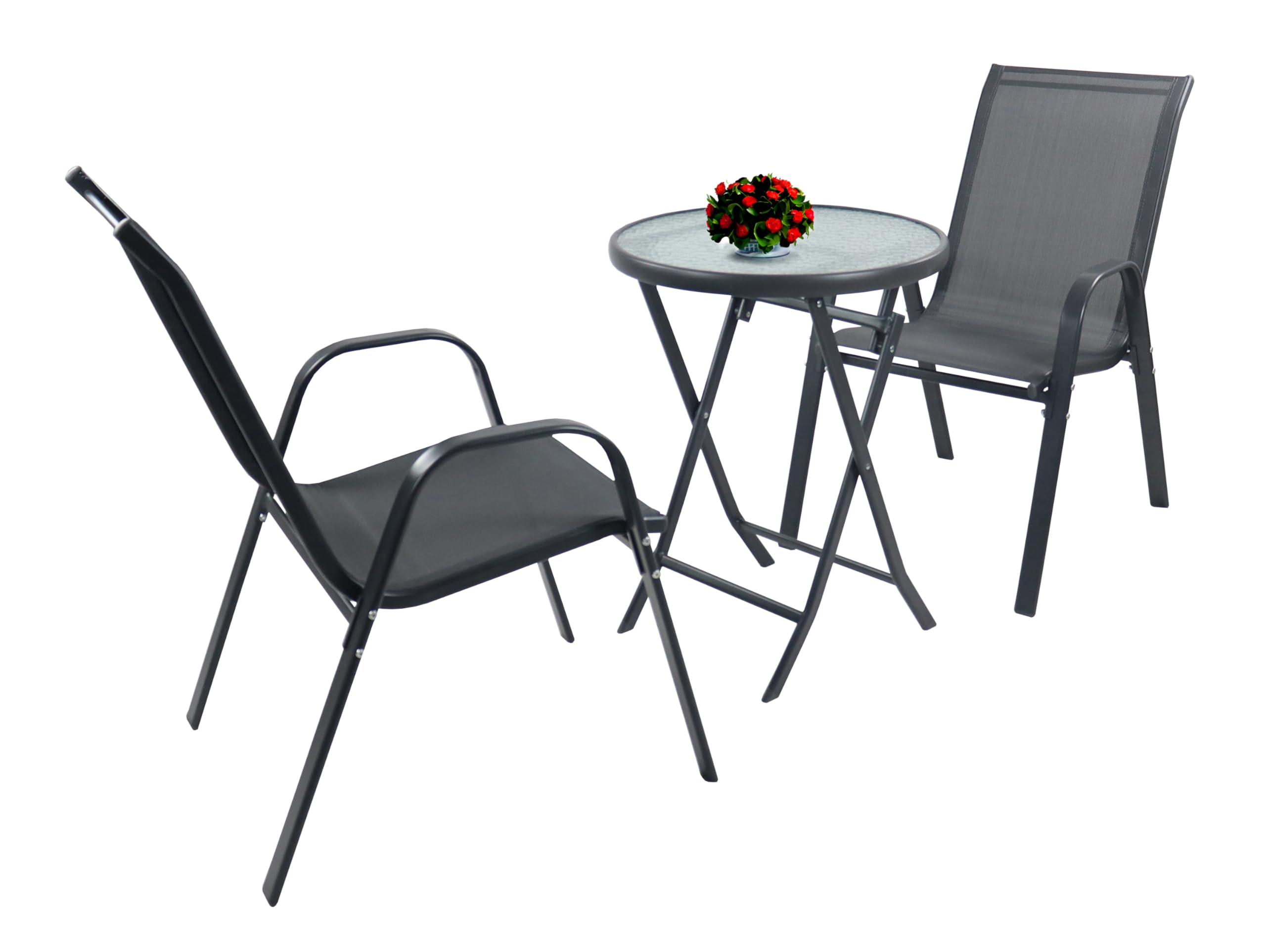 VCM 3-TLG Gartenmöbel Set | Sitzgruppe Essgruppe | 1xTisch, 2X Stühle | Tisch Maße ca. H. 70 x B. 55 x T. 55 cm | Garten Set - Sonlas Anthrazit