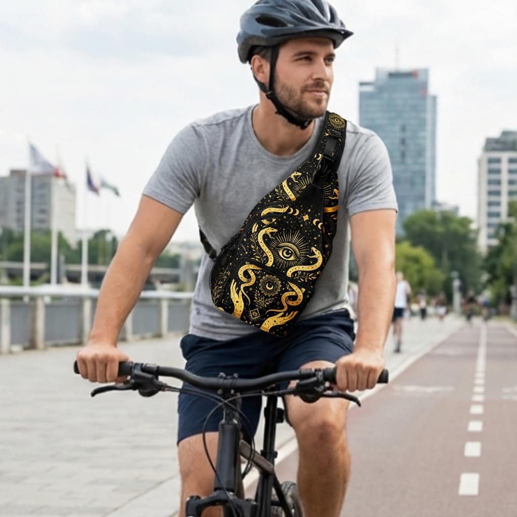 Gothic Hippie Style Crossbody Sling Bag Men Women, Casual Shoulder Backpack, Chest Daypack Satchel for Hiking Travel - Image 8