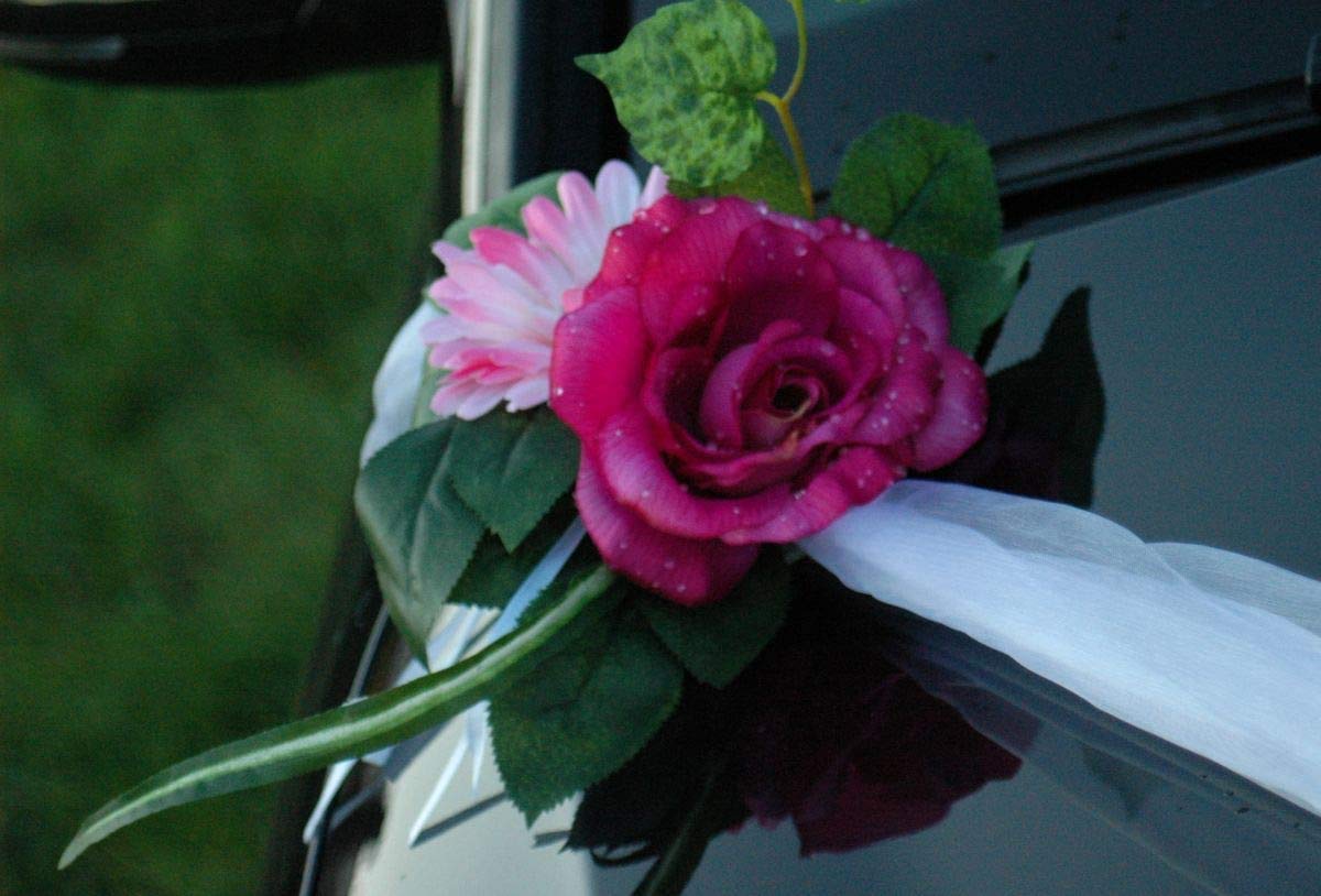 Autoschmuck Spitze STRAUß Auto Schmuck Braut Paar Rose Deko Dekoration Hochzeit Car Auto Wedding Deko PKW (SS GER Pink)