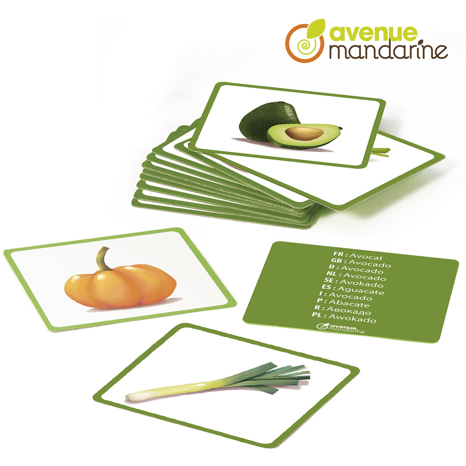 Avenue Mandarine, Ref JE510C, Multilingual Picture Cards, Vegetables, Features 10 European Languages - Image 2