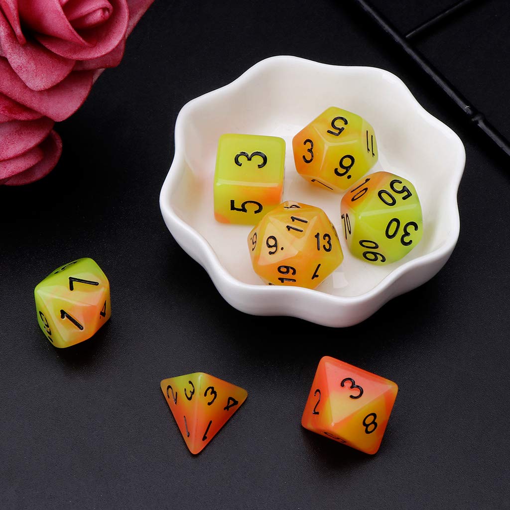 Set di 7 dadi poliedrici luminosi con lati D4, D6, D8, D10, D12, D20