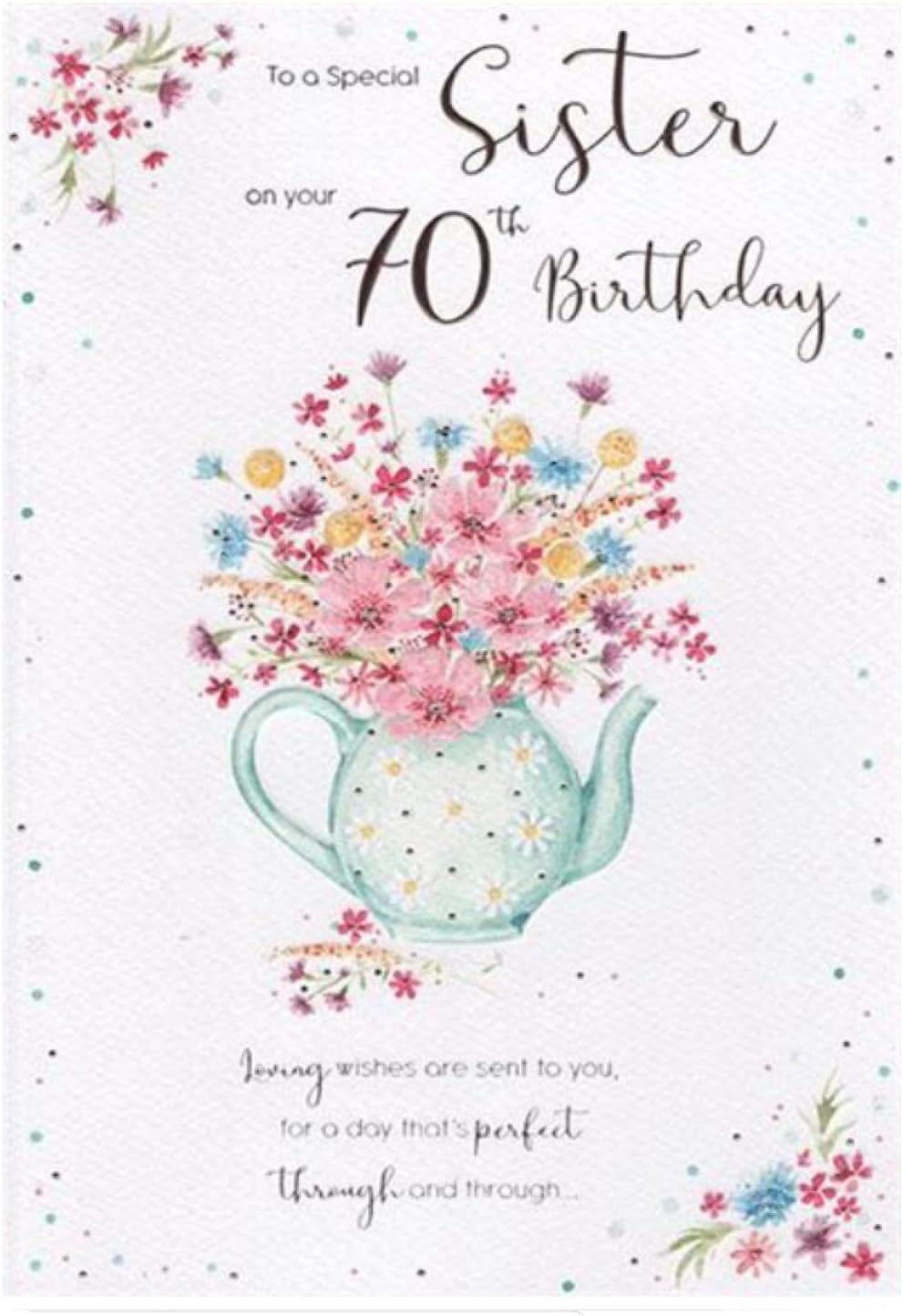 Happy 70th Birthday Sister Icg Sister 70Th Birthday Card - Big Pink, Purple & Lilac Glitter Flowers 9"  X 6" : Amazon.co.uk: Home & Kitchen