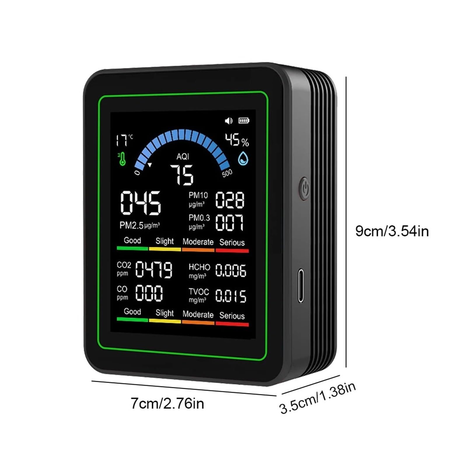 Air Quality Monitor, Monitor A Qualità 'aria 10 IN 1 Tester CO2 CO TVOC HCHO PM Rilevatore Di Formaldeide Misuratore Umidità A Temperatura Con TFT Da 2,8 Pollici(Black)