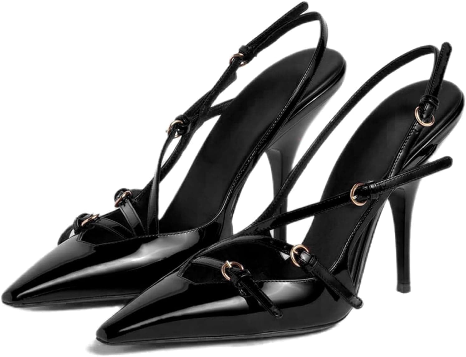 CORNMOOD Slingback Kitten Heels for Women Pointed Closed Toe Pumps Low Stiletto Heels with Buckle Strap Shoes for Wedding Party Office