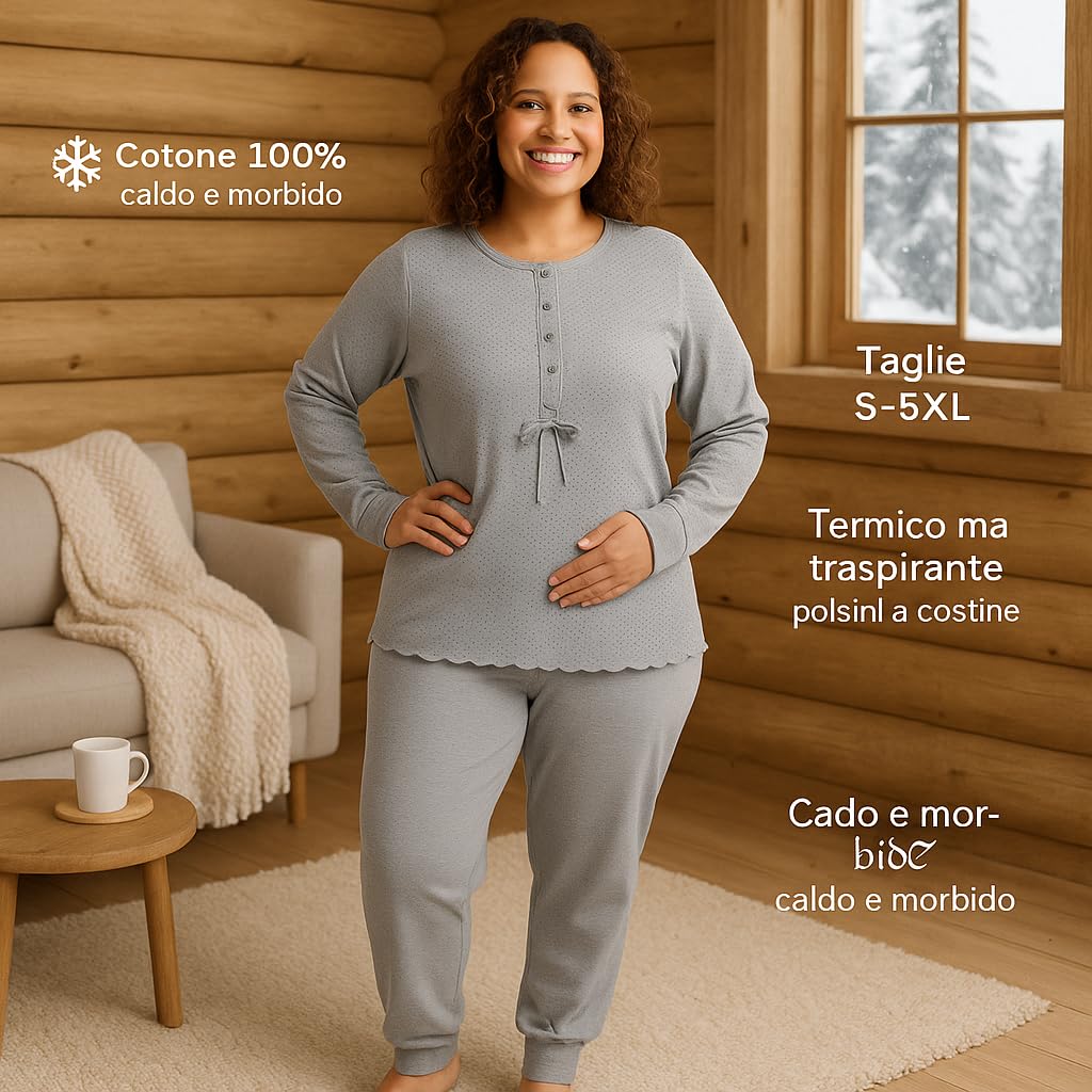 Leedya Pigiama Donna Invernale 100% Cotone - Modal - Completo Lungo Manica Lunga con Bottoni o Polsini – Modelli Vari Colori a Fiori – Morbido e Confortevole per la Notte