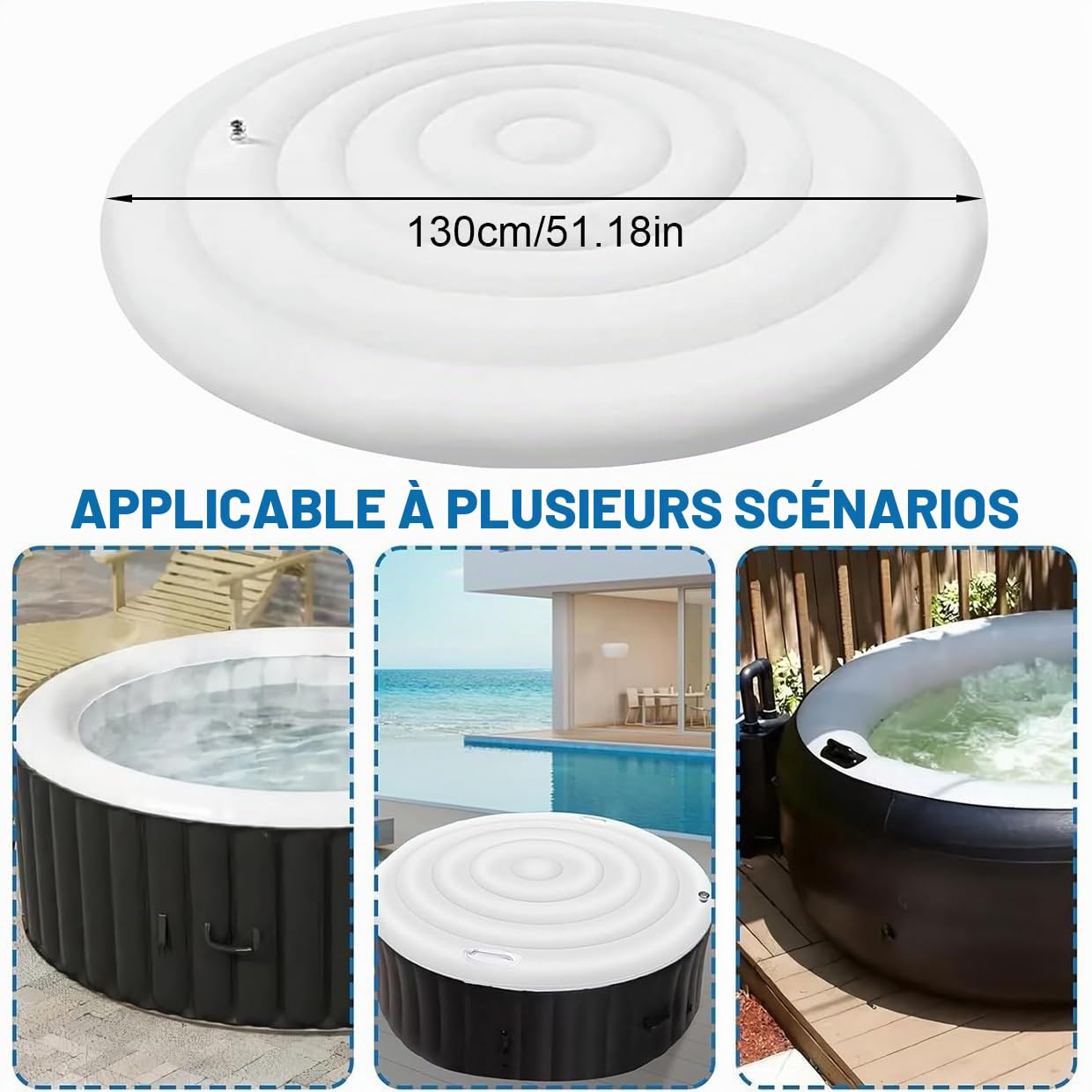 Housse De Spa Gonflable en PVC, Housse De Spa Ronde, Housse De Spa Gonflable, Isolation Thermique Pliable for Spa, Spa Rond Gonflable D'extérieur(130cm)