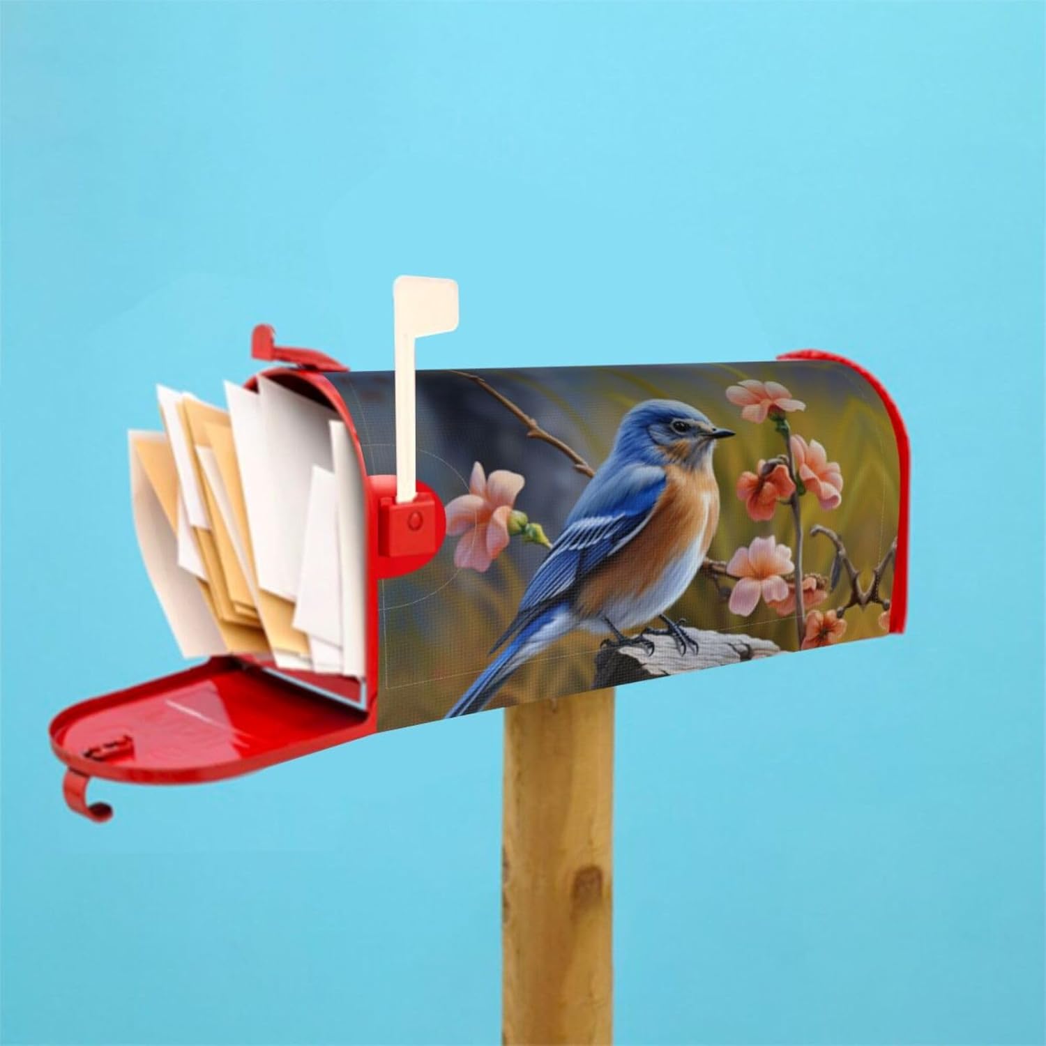 Eastern Bluebird Mailbox Covers Welcome Magnetic Mailbox Wraps Waterproof Weather-Proof Post Letter Box Cover for Home Outdoor Garden 25.5x21 in