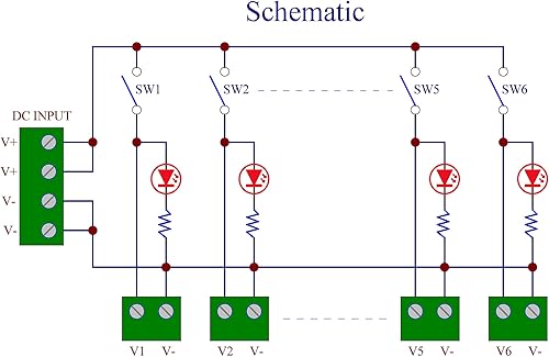 Vista 11 de Módulo de tira de distribución de energía de CC del interruptor basculante de 6 canales de montaje de tornillo