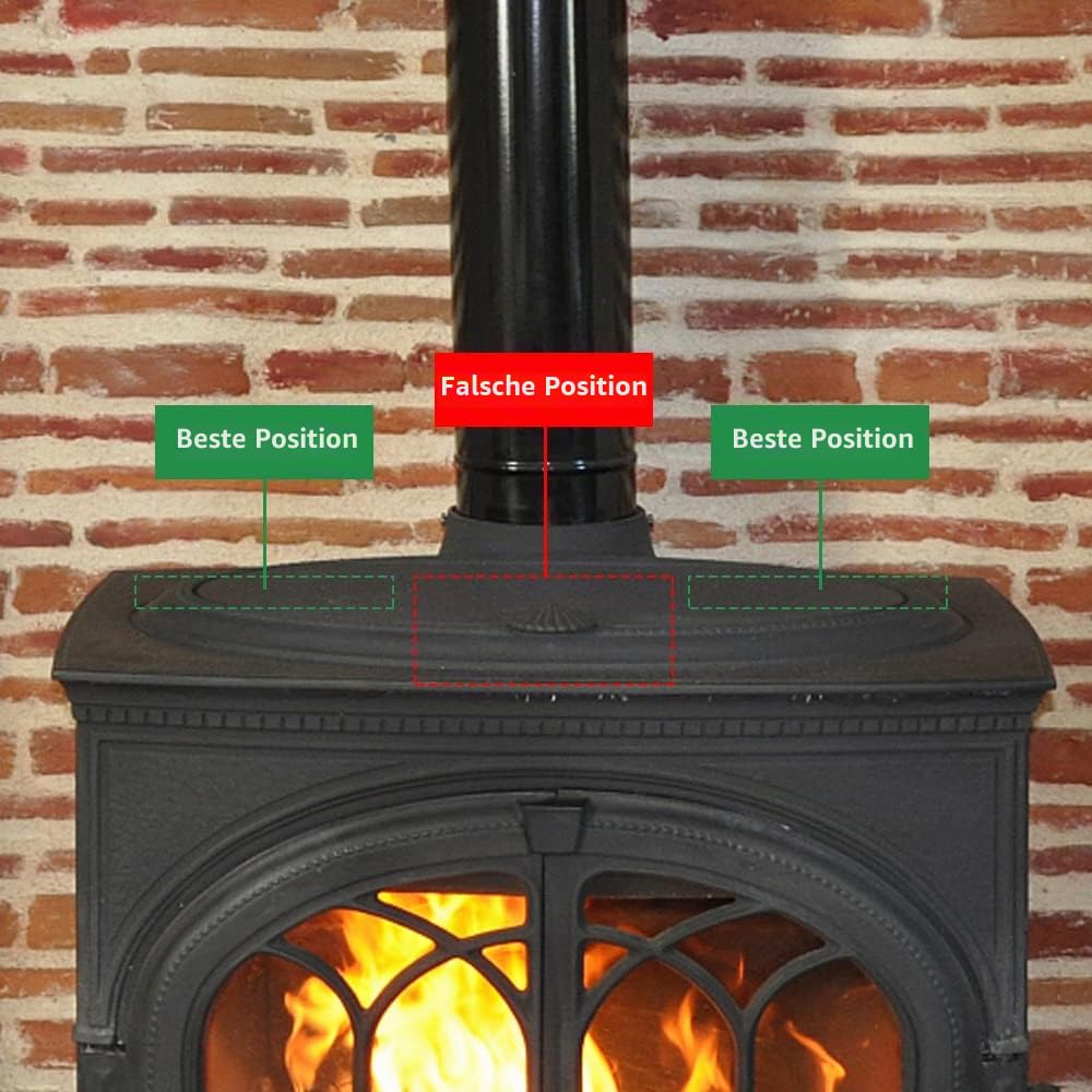 Kaminventilator 10 Blätter Ofenventilator ohne Strom, Leiser Kamin Ventilator kaminlüfter mit Thermometer, Wärmebetriebener Ventilator für große Räume, für Holz/Holzbrenner/Kamin