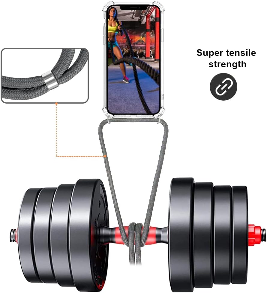 YESPURE for iPhone 13 Pro Crossbody Case Clear with Cord Strap Adjustable Lanyard Phone Cover Women Soft TPU Slim Fit Shockproof Protetcive Case Cover for iPhone 13 pro - Gray - Image 2