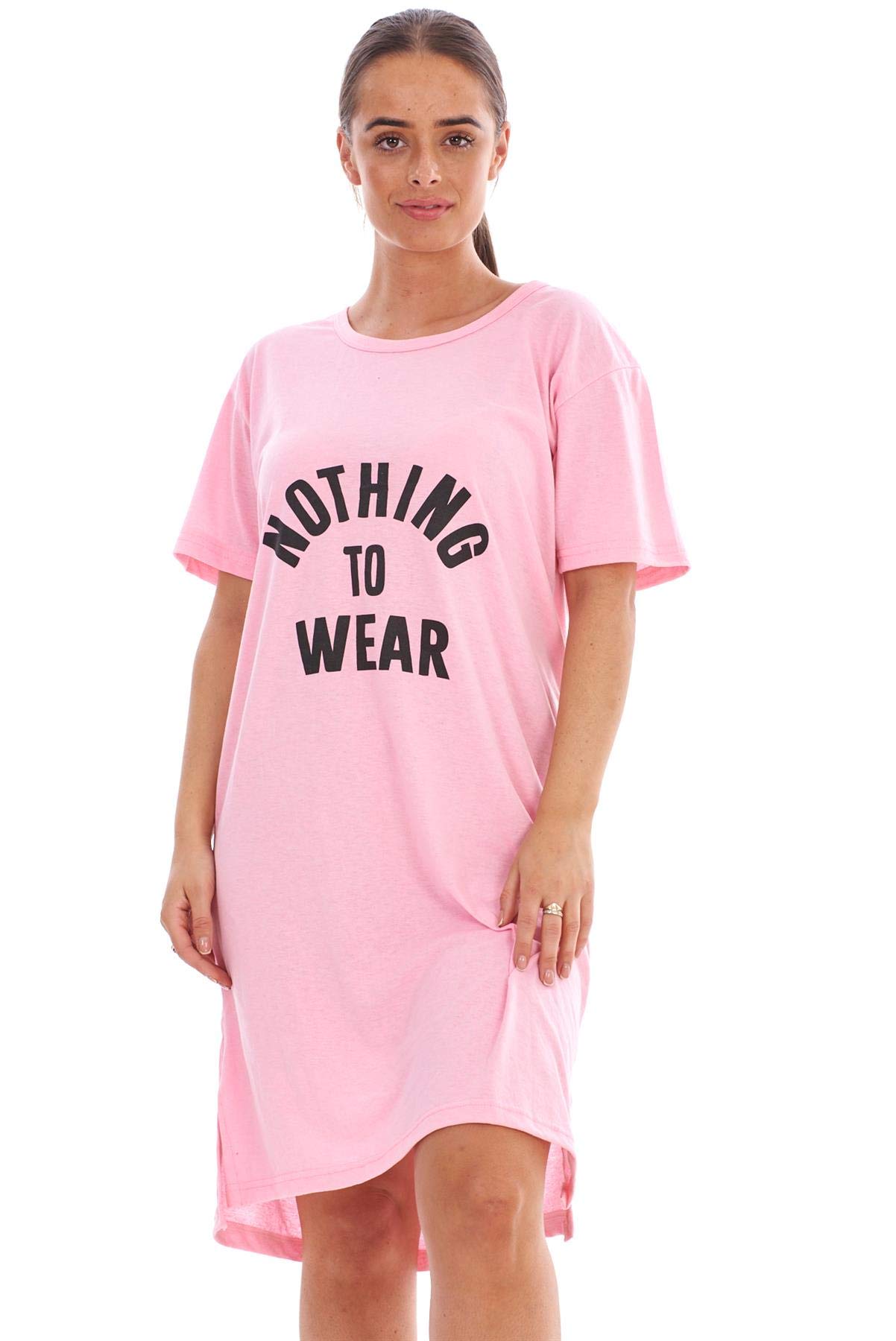 Ladies Sleepwear Printed Word Round Neck Short Sleeve Plain Nightwear Nightshirt