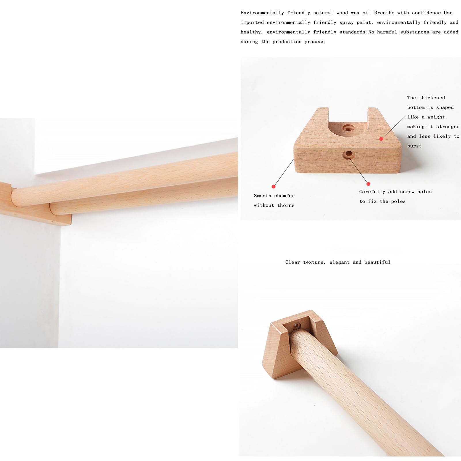 B Log - Bastone per tenda a pacchetto in legno massiccio, 99,8 cm, con staffa laterale ed elegante, perfetta per decorare la camera da letto e il soggiorno, asta singola per un elegante trattamento