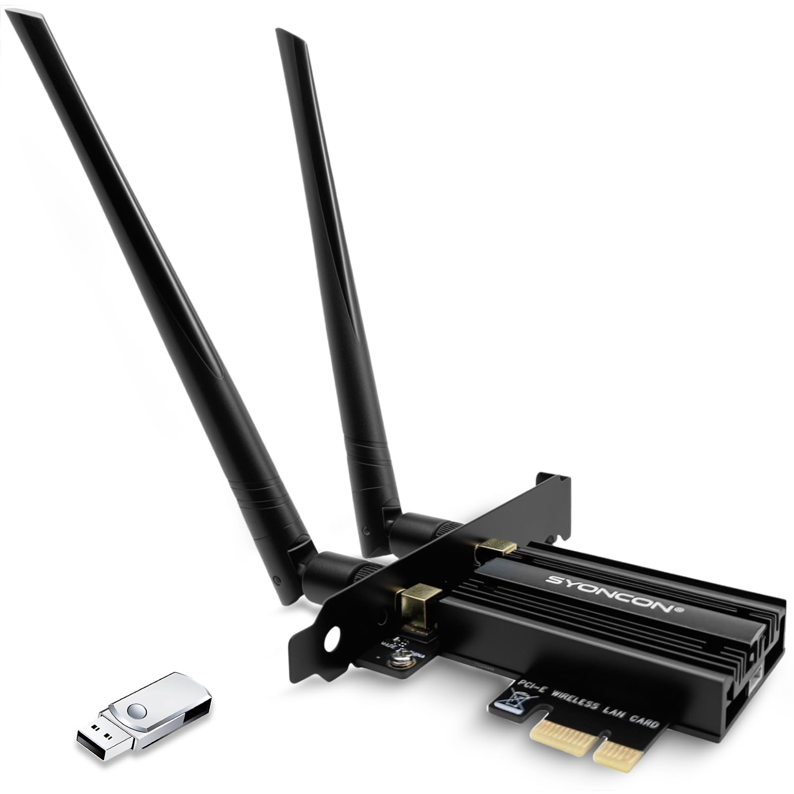 SYONCON PCIe WLAN Karte, WiFi 7 BE6500 mit Bluetooth 5.4, Tri-Bands (6 GHz max 2882 Mbit/s, 5 GHz max 2882 Mbit/s, 2,4 GHz max 574 Mbit/s) PCI Express Netzwerkkarte für PC Windows 11