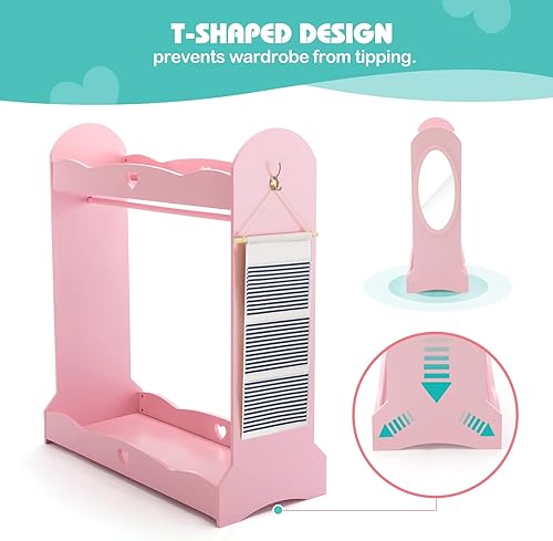 Miniatura 25 de JOYLDIAS - Armario de almacenamiento para niños con espejo y cajones, armario de almacenamiento para niños, armario de disfraces con estante