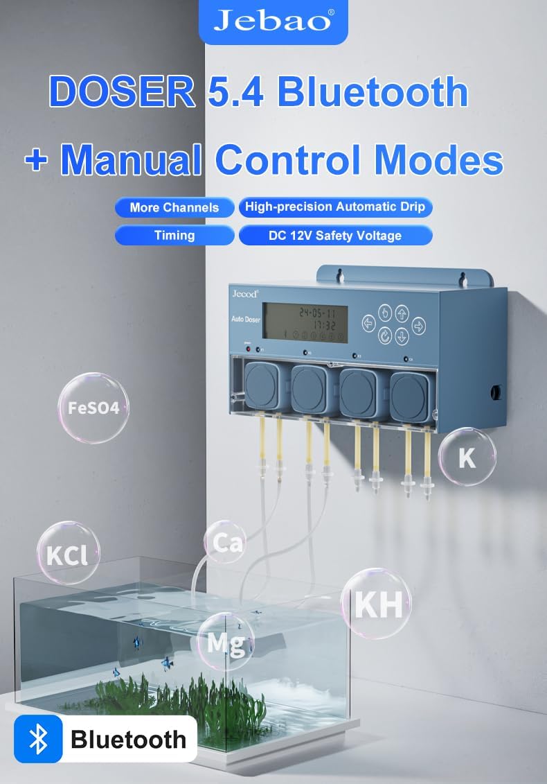 Jebao Jecod Doser 5.4 connected to various supplement bottles