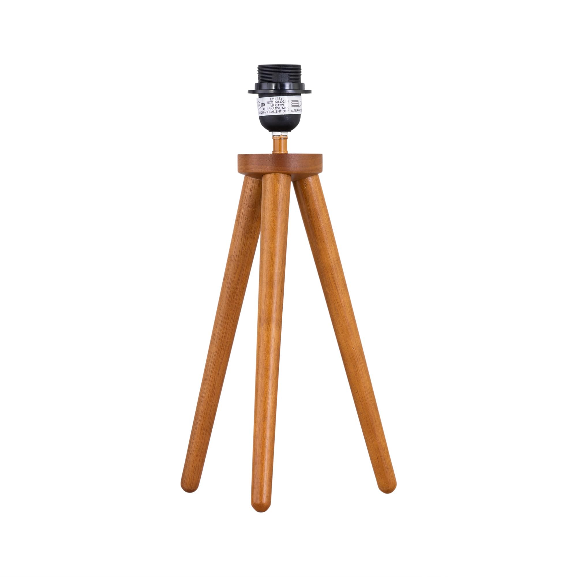 firstchoicelighting Wooden Tripod Table Lamp or Bedside Light Base Only, Natural Dark Oak, Height 38cm, LED Compatible