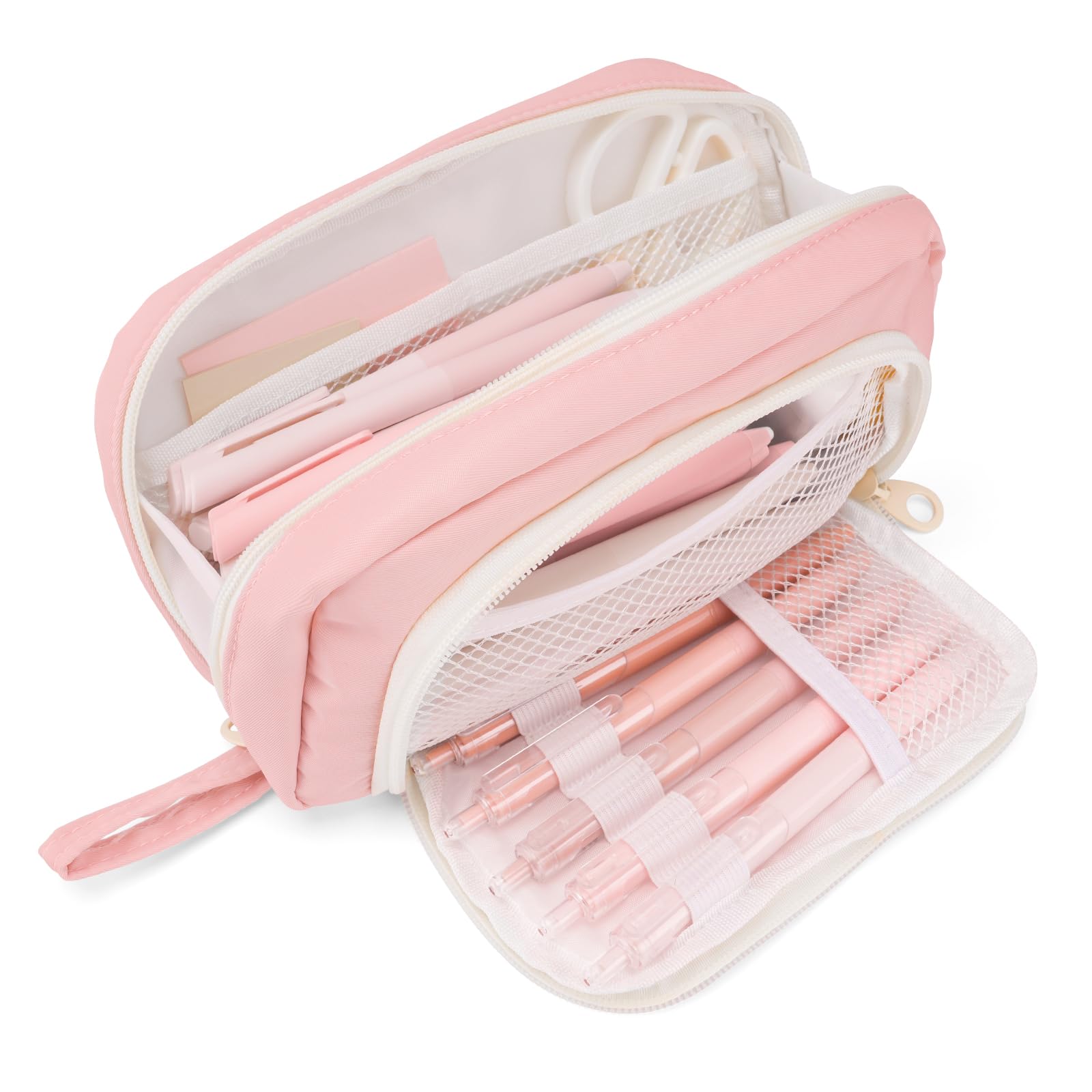 COLOCASTLE Large Pencil Case with 3 Compartments, Pink, Pencil Case