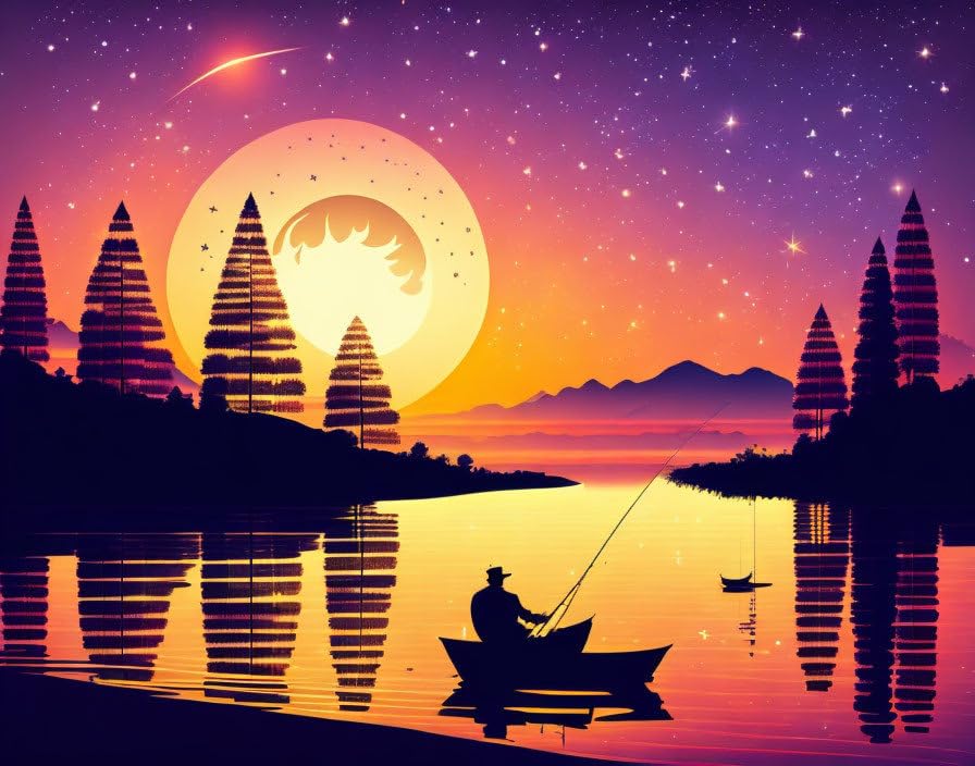 Toile homme pêchant assis pour créer une ambiance zen dans un bureau