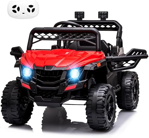 UTV para niños con control remoto, ruedas eléctricas de 12 V para niños, juguetes con suspensión de resorte, FM, luces LED, puerto auxiliar, música,
