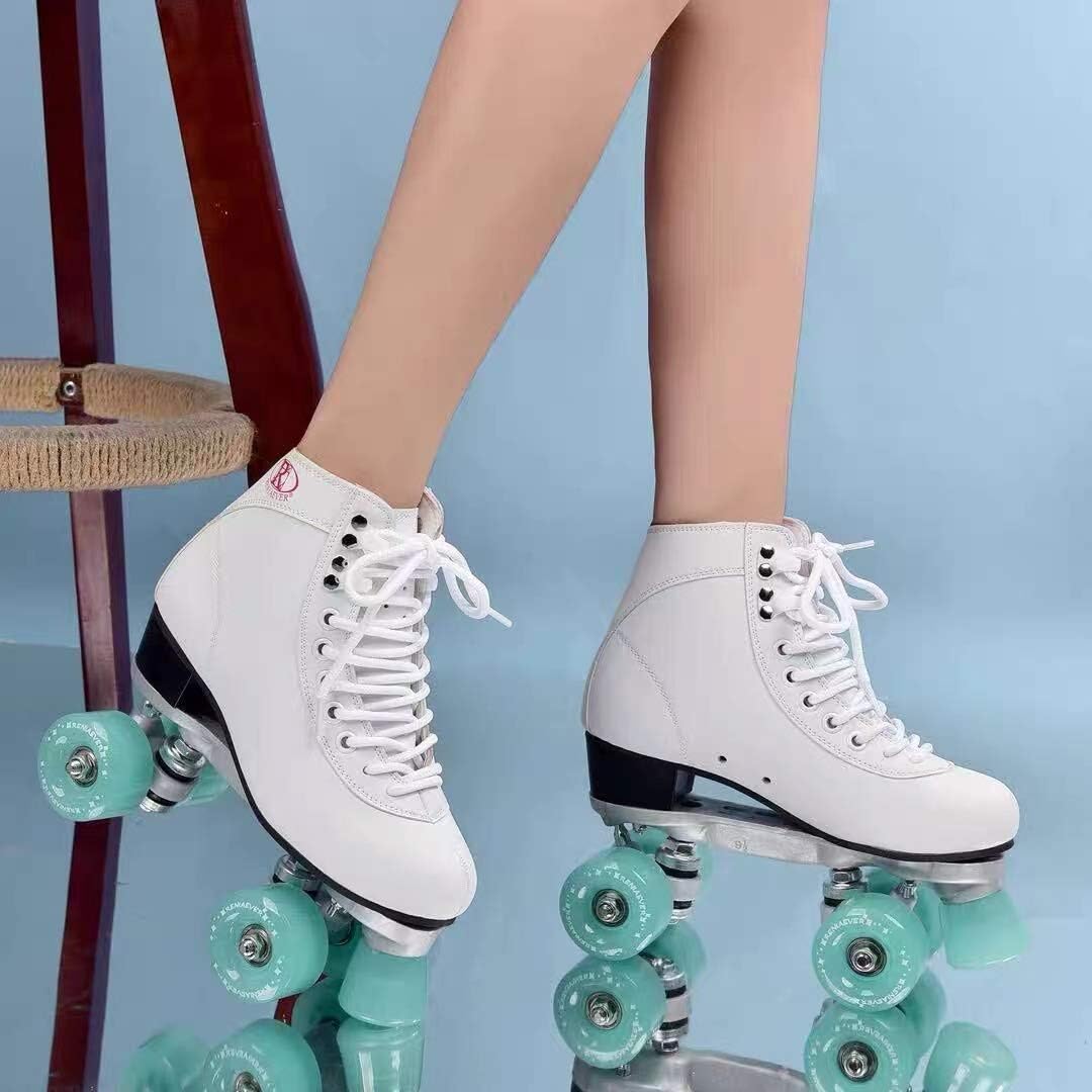 New Arrivals Roller Skates for Women 4 Wheel Roller Skate Speed Skates for Boys Girls Adults Unisex, Suitable for Indoor and Outdoor (Black-Green Wheel,40- US: 8.5)
