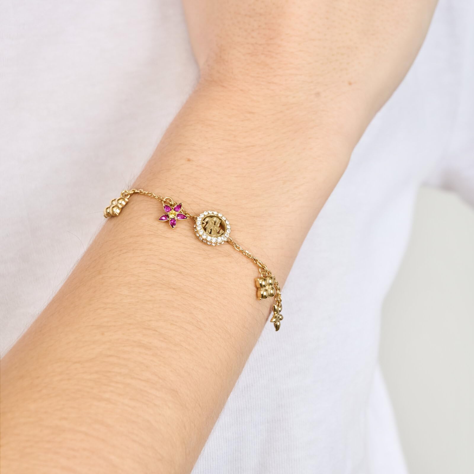 GUESS Armband Secret Garden Flower Charms Bracelet Yellow Gold/Multicolor goldfarben