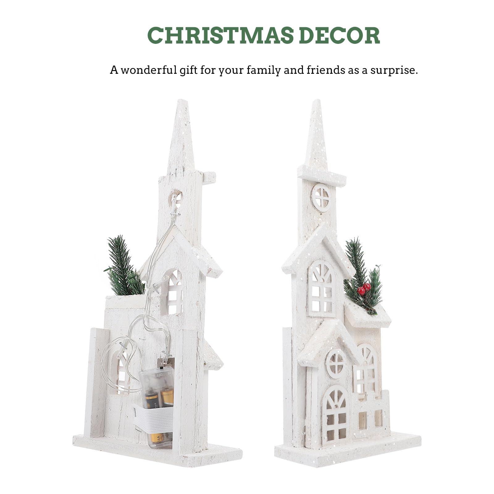 Angoily Maison de village de Noël en bois, maison lumineuse à LED pour décoration de bureau de Noël, décoration de vacances, 38,1 cm de haut