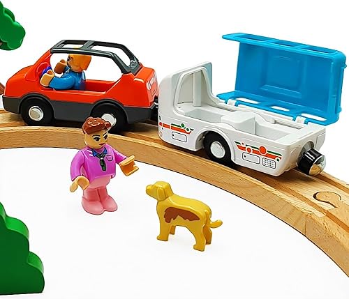 Miniatura 7 de Juego de trenes magnéticos y autos de madera, accesorios de tren, estación de tren para niños de 3 a 5 años, juegos de trenes de madera para niños