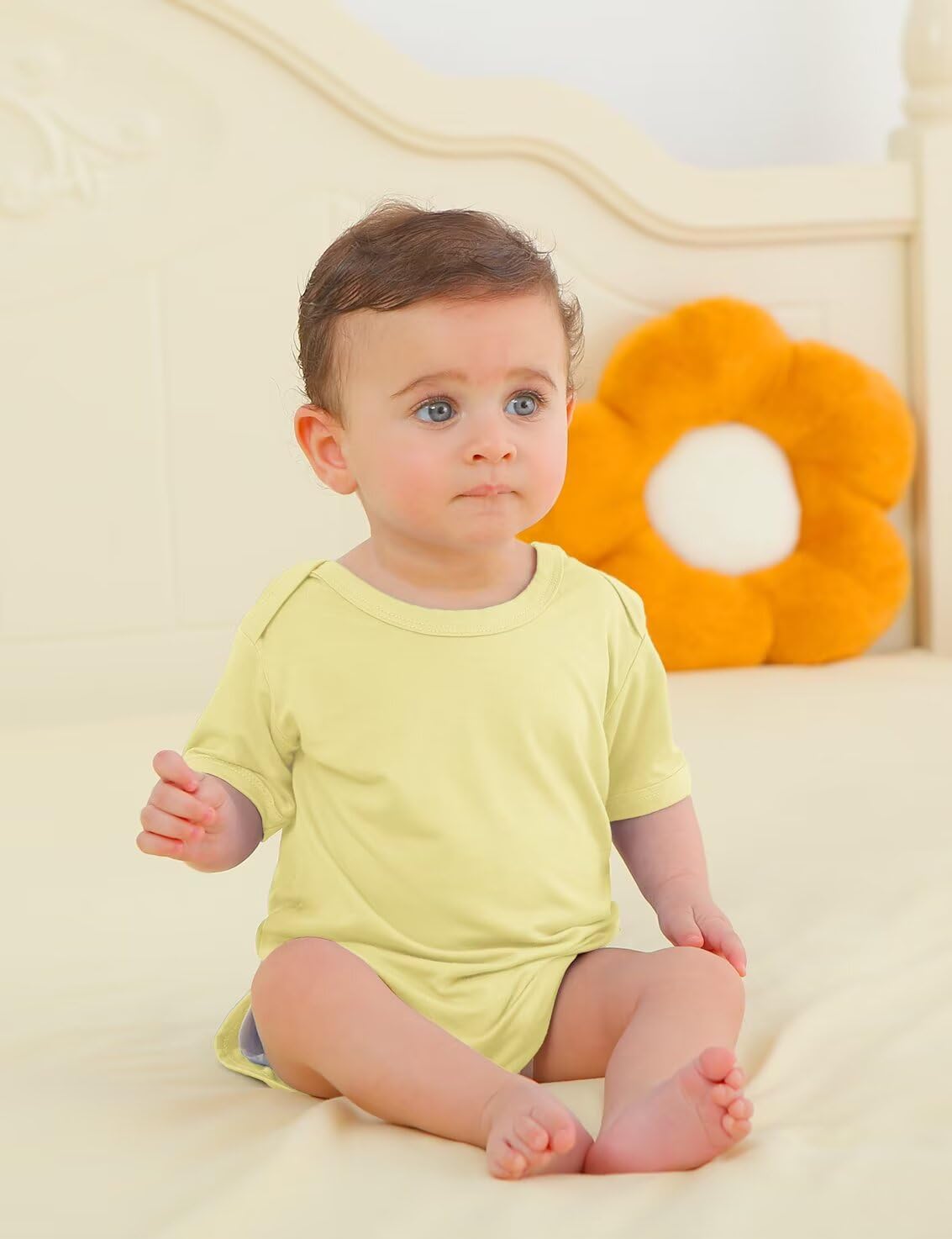 Bamboo Rayon Baby Bodysuit,Short Sleeve Bodysuits Solid Color Outfits for Infant Boys Girls Soft Clothes