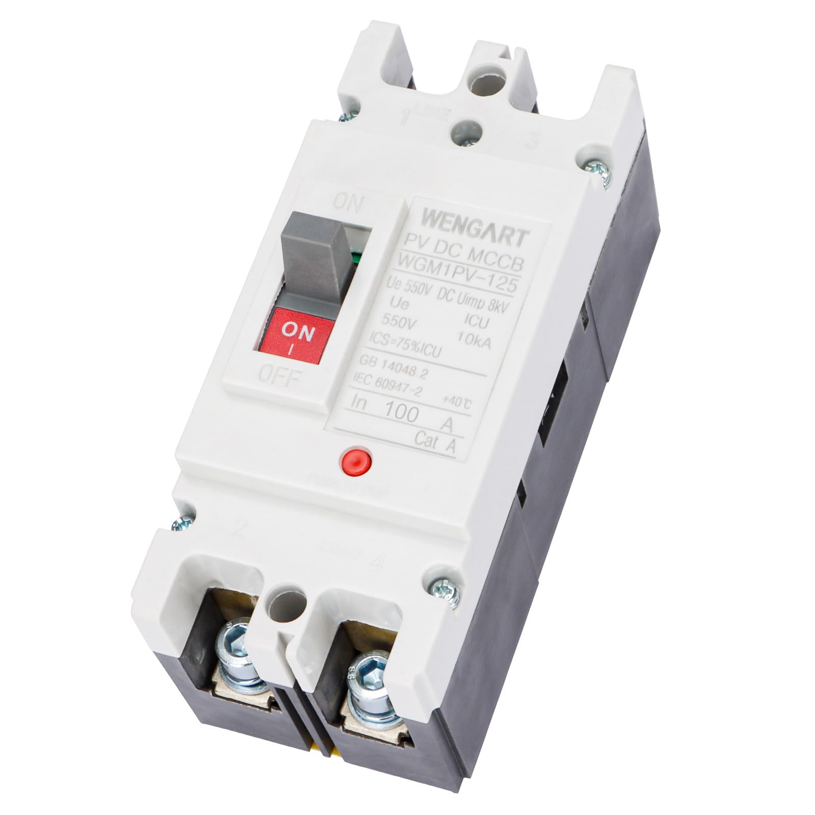Wengart Interruttore Magnetotermico Scatolato DC 80A 550V, 2 Poli MCCB per Fotovoltaico e Batterie, Polarità Non Polarizzata (Cablaggio Libero), Isolatore Principale per Pannelli Solari e Inverter