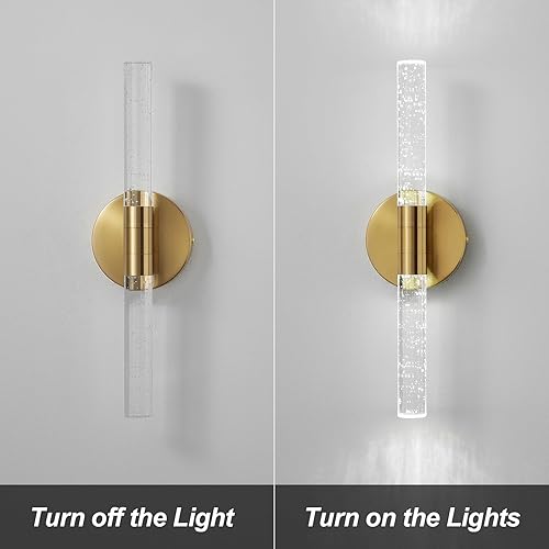 Miniatura 5 de Juego de dos apliques LED modernos para iluminación de pared, aplique de pared dorado de 8 W, 6000 K, luz de baño en aluminio de burbujas de cristal