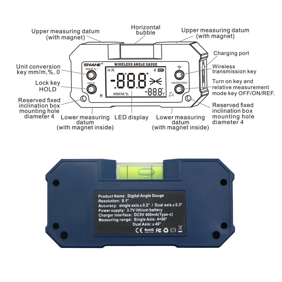 Image of 400mAh Rechargeable Mini Digital Protractor Inclinometer Compact Digital Angle Finder Level Dual Axis Angular Measurer Digital Meter (digital angle meter)