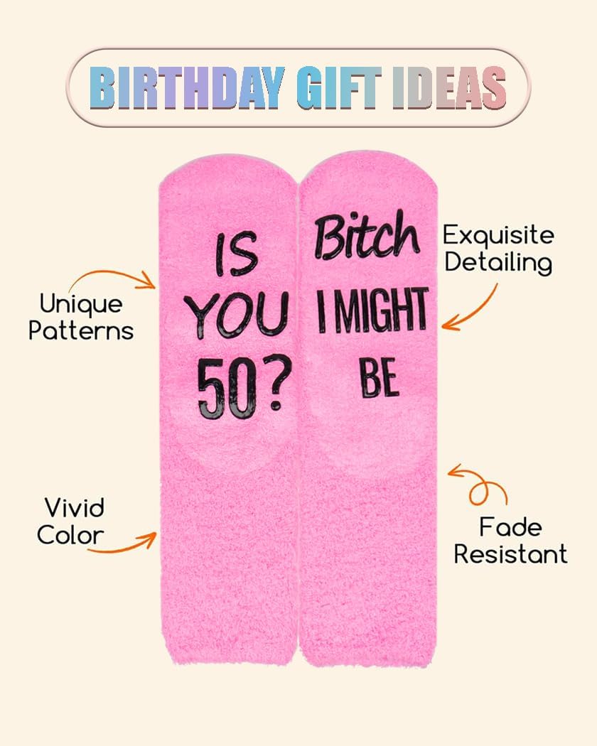 50th Birthday Gifts for Women - Unique Pink Socks for 50 Year Olds Female Birthday Gift Ideas for Her Wife - Image 4