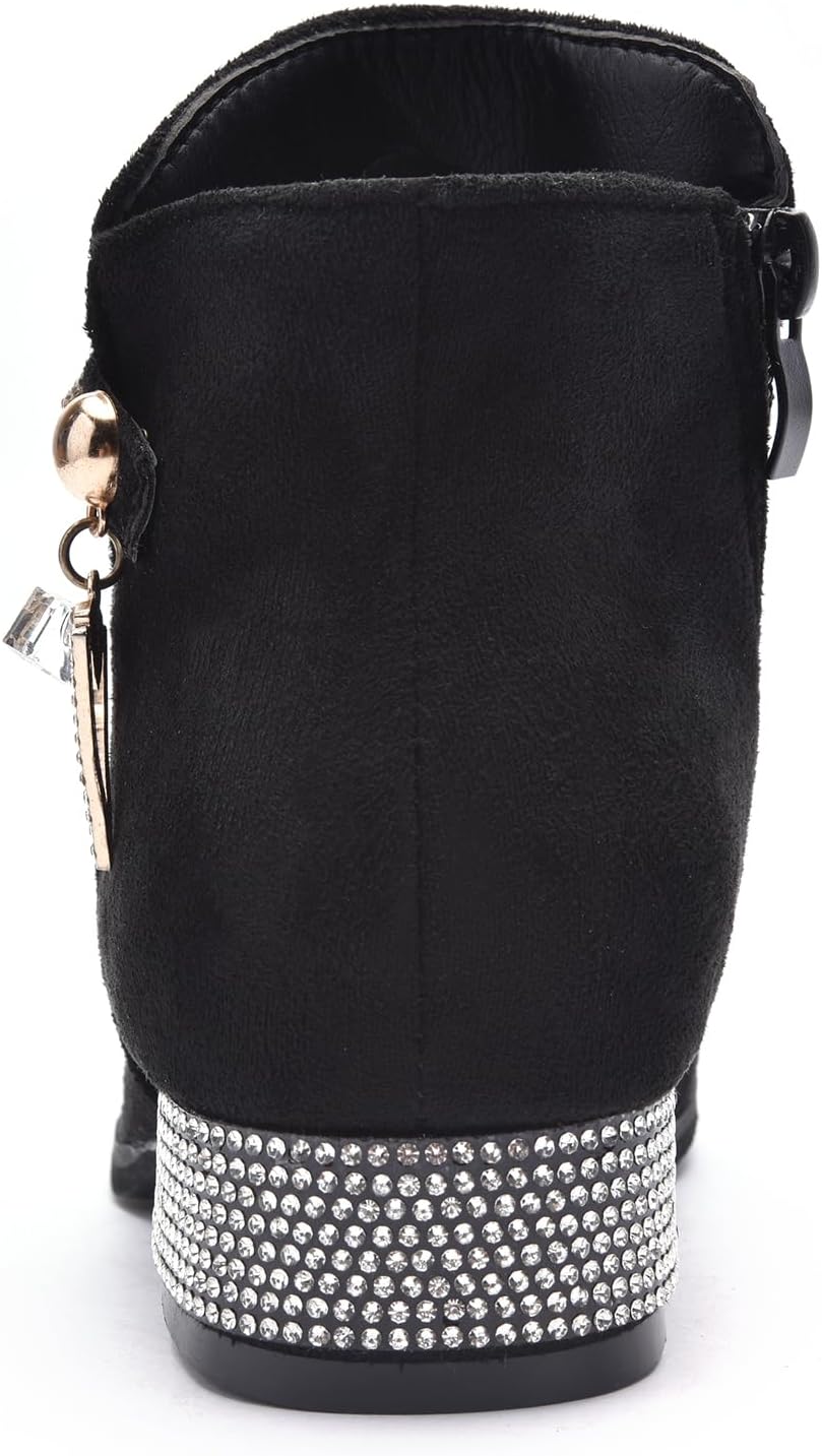 Girl's Faux Suede Low Heel Side Zipper Ankle Boots Winter Warm Dress Boots