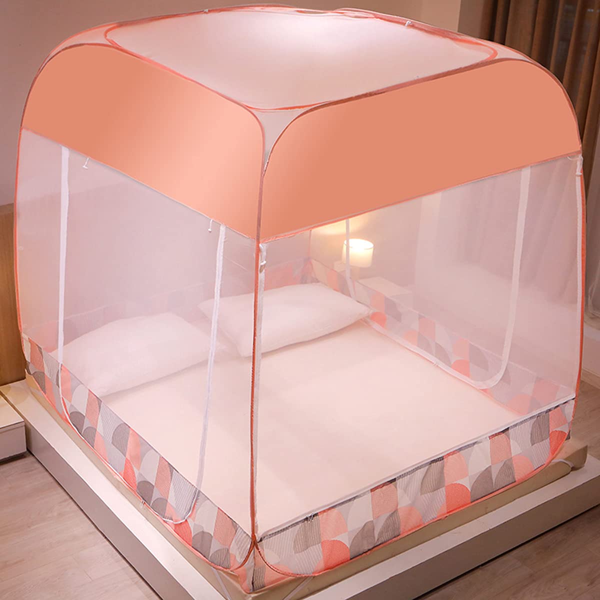 Auvent de lit pliable rose 1,5x2 m, rideaux polyester avec double porte
