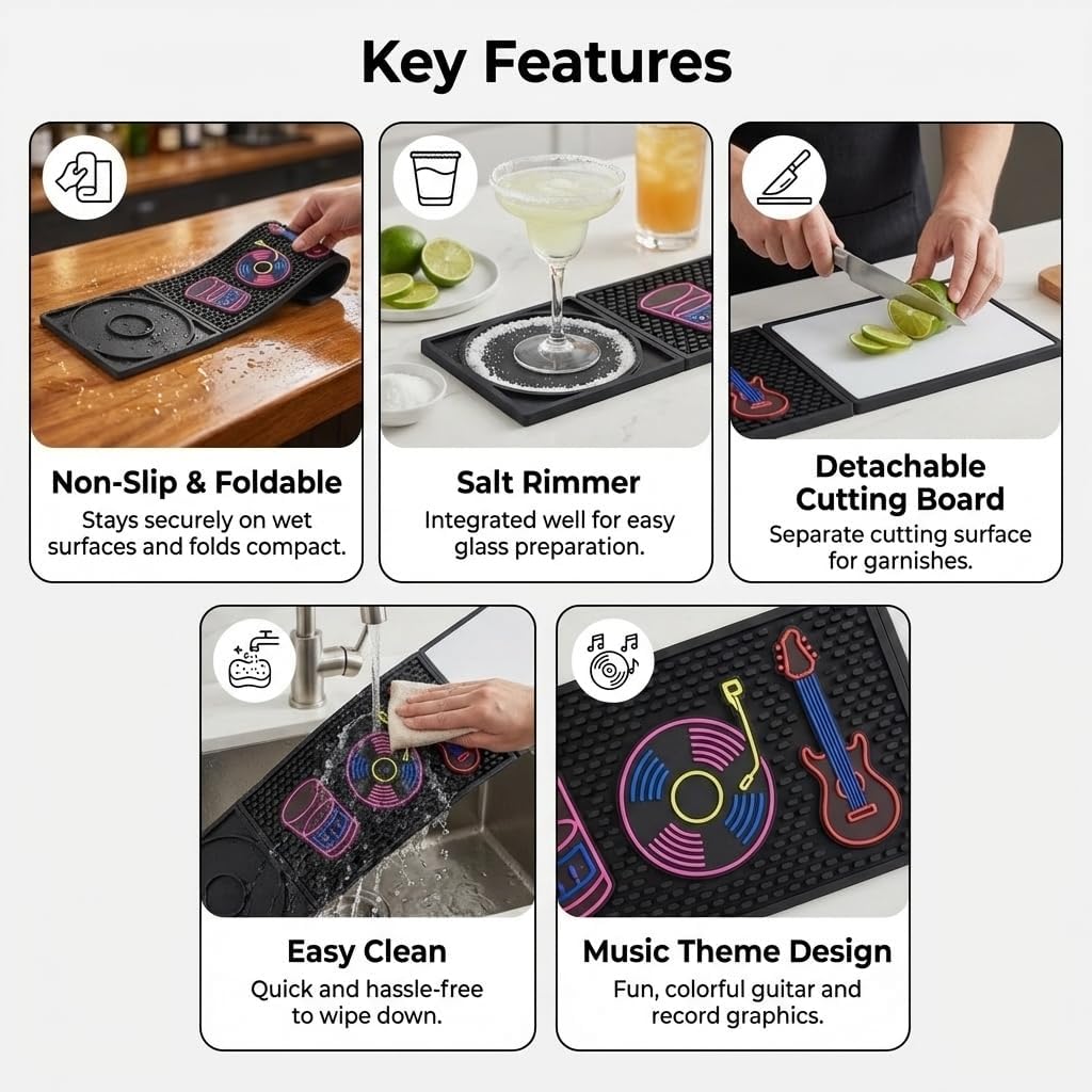 Bar Mat, Rubber Coffee Home Drying Mat, Suitable for Countertops, Non-Slip Cutlery Drying Mat And Bartender Mat, Essential Bar Accessories, Suitable for Cocktails, Outdoor Picnics, Camping Trips