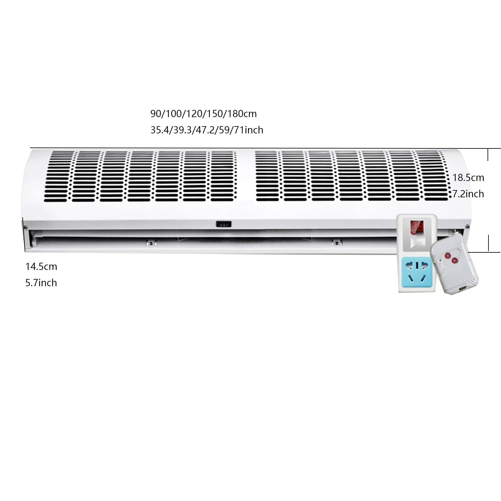 Cortina de Aire silenciosa Comercial Blanca, con Control Remoto, 90, 100, 120, 150 cm, 2 ajustes de dirección del Viento(150cm(59inch))