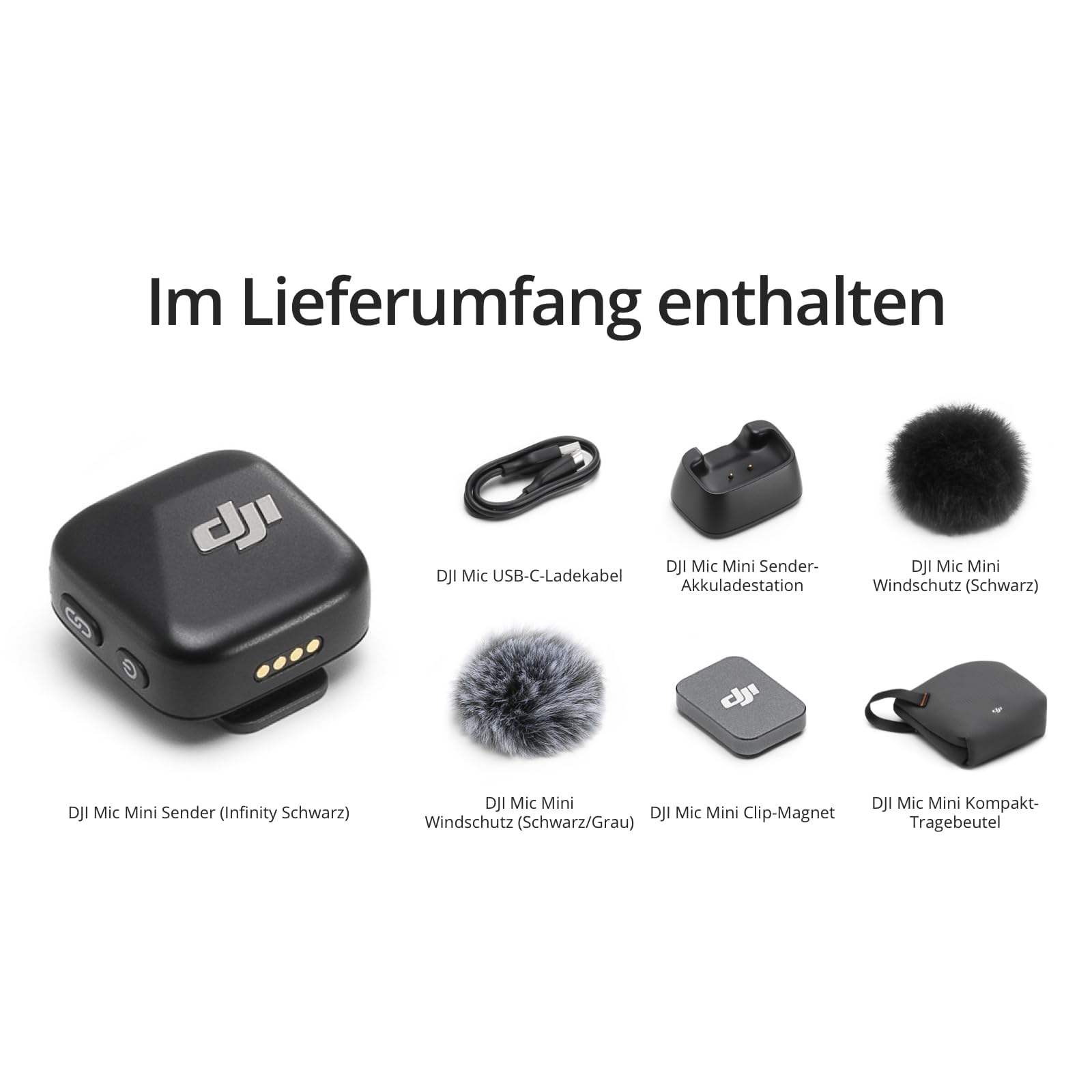 DJI Mic Mini Sender Mikrofon (Infinity Schwarz), Ultraleicht, OsmoAudio, Geräuschunterdrückung, Wireless Mikrofon für Handy/Kamera, iPhone, Android, Vlog, YouTube