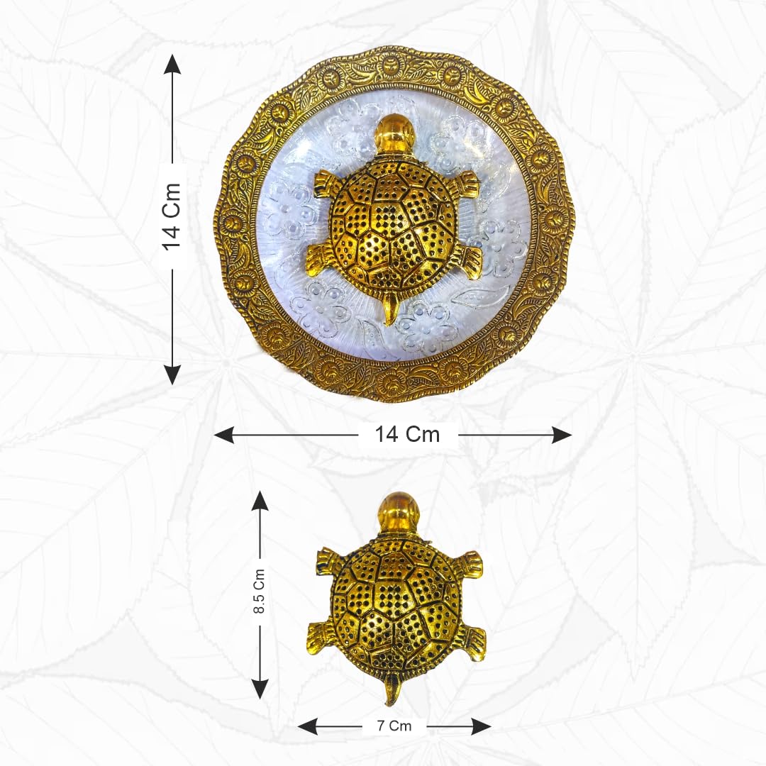 HOME GENIE Crystal Turtle for Feng Shui and Vastu | Good Luck Vastu Showpiece for Home, Office & Hotel | Decorative Turtle for Prosperity - Pack of 1 Golden Turtle (Kachua) on Glass Plate 1