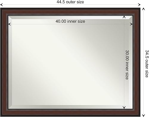 Miniatura 4 de Amanti Art Espejo de baño, espejo de pared de nogal Harvard para usar como espejo de tocador de baño sobre fregadero (34.5 x 44.5 pulgadas), espejo